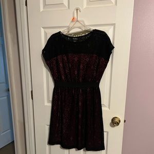Black lace dress with a pink under slip women’s size 8.